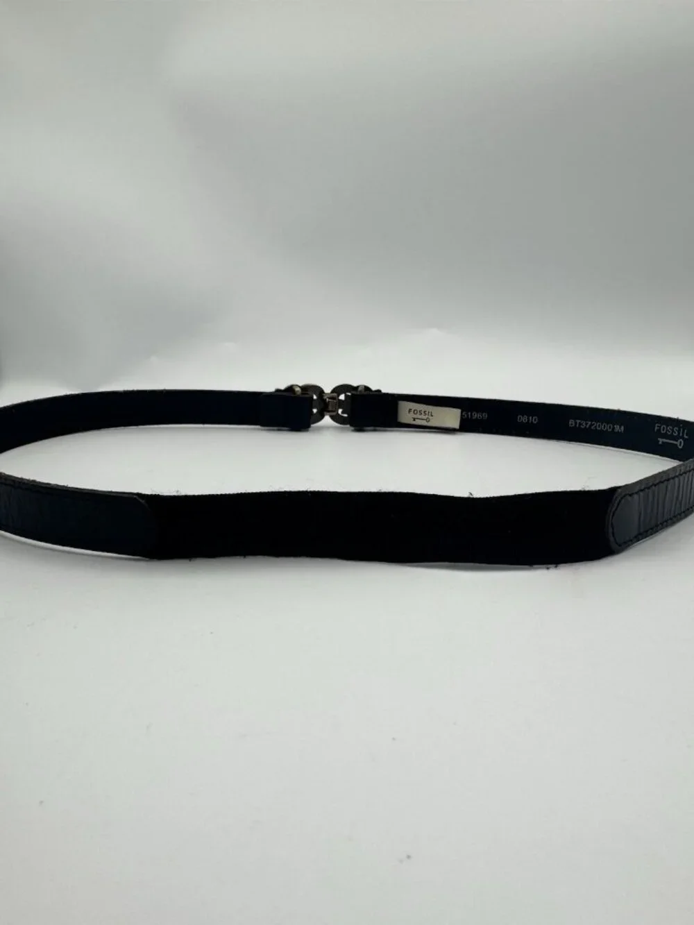 Fossil Black Stretch Leather Rhinestone Skinny Belt Medium